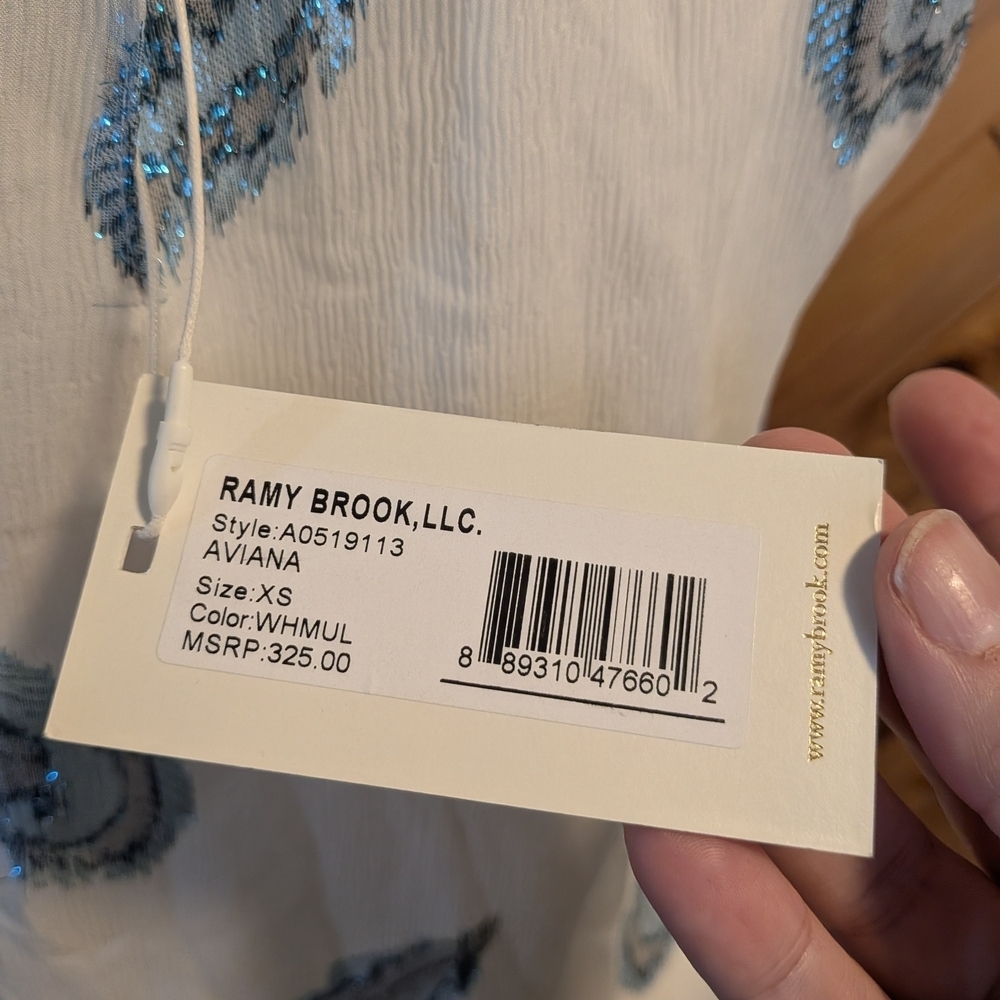 Ramy Brook White and Blue Halter Blouse Size XS - Picture 5 of 7